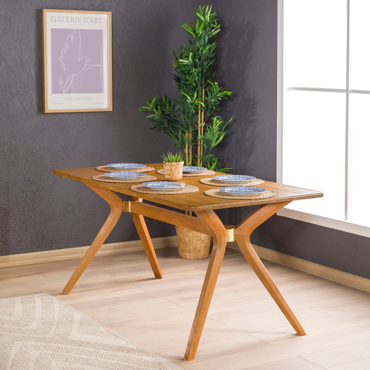 Rustic Rectangle Dining Table with Butterfly Pedestal Legs