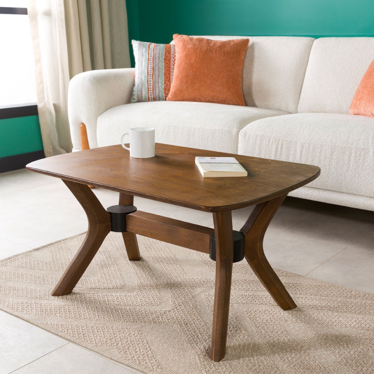 Modern Rectangle Coffee Table with Solid Wood Butterfly Legs