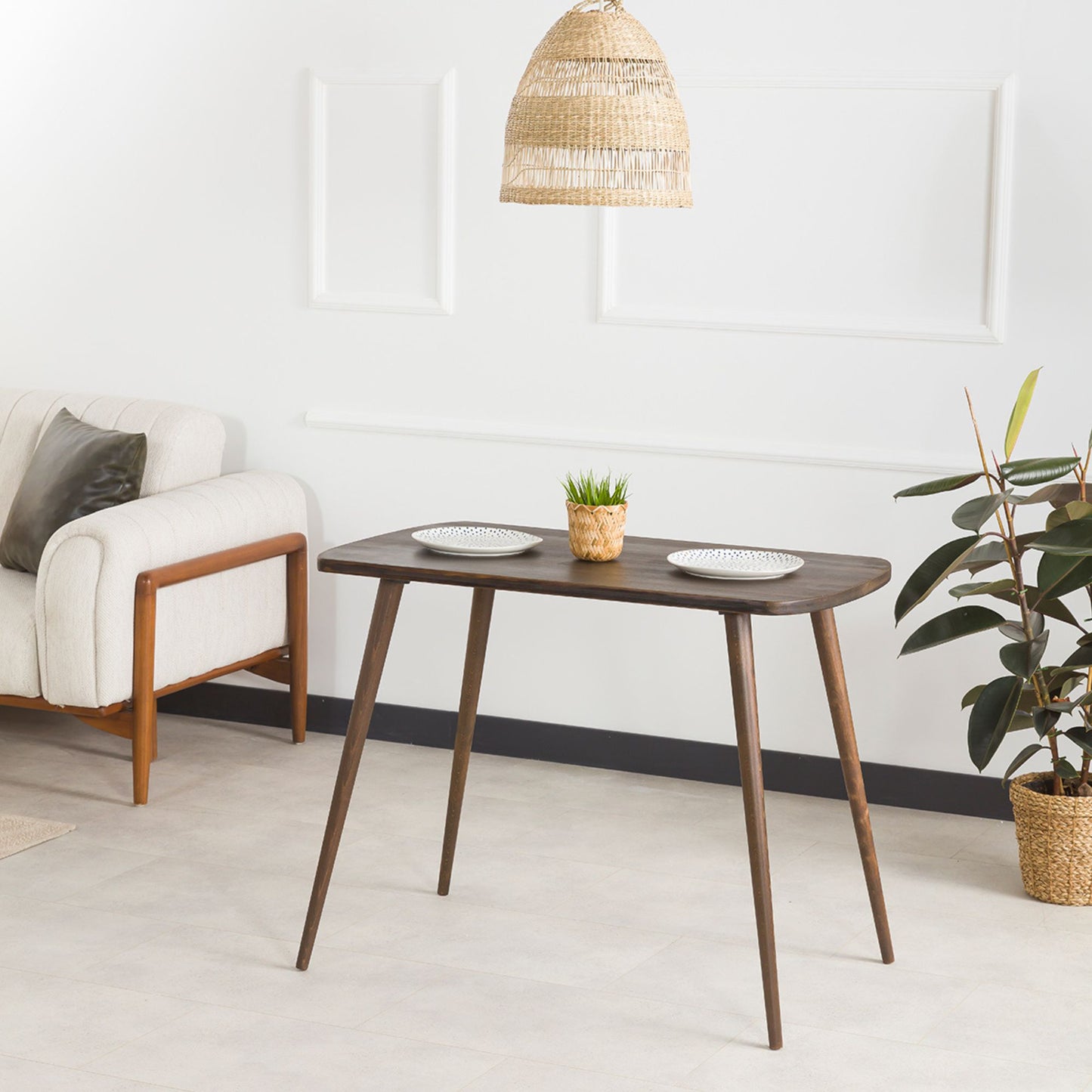 Modern Rectangle Solid Pine Dining Table with Rounded Edges