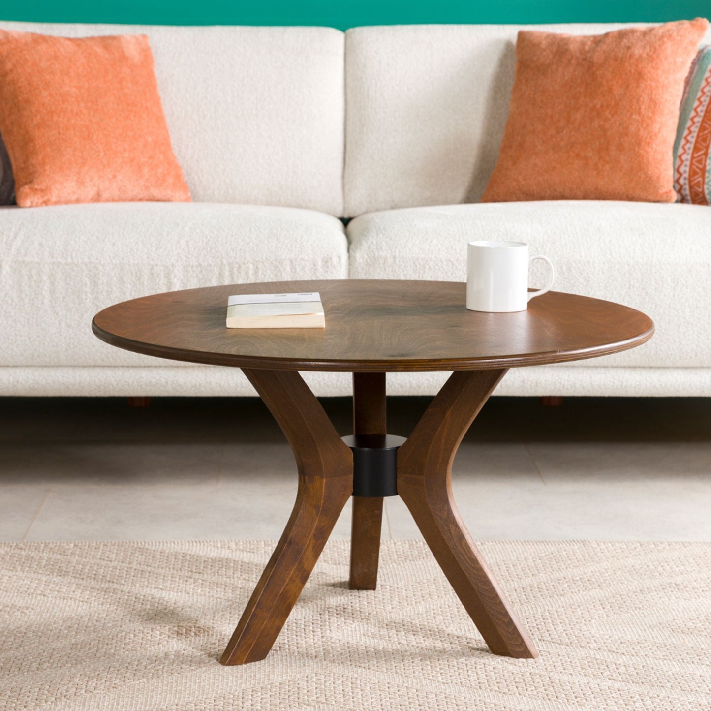 Round Coffee Table with Solid Wood Butterfly Legs