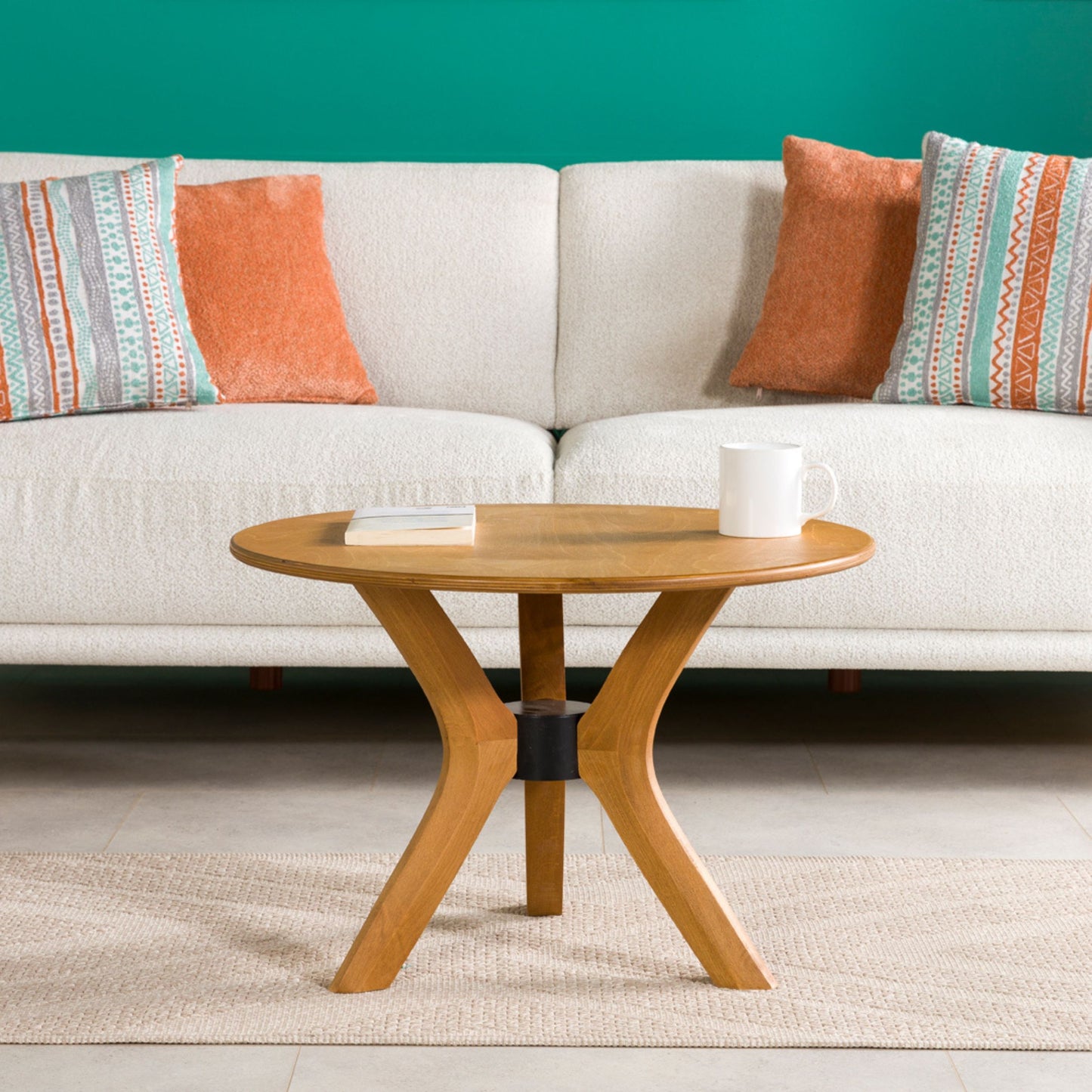 Round Coffee Table with Solid Wood Butterfly Legs