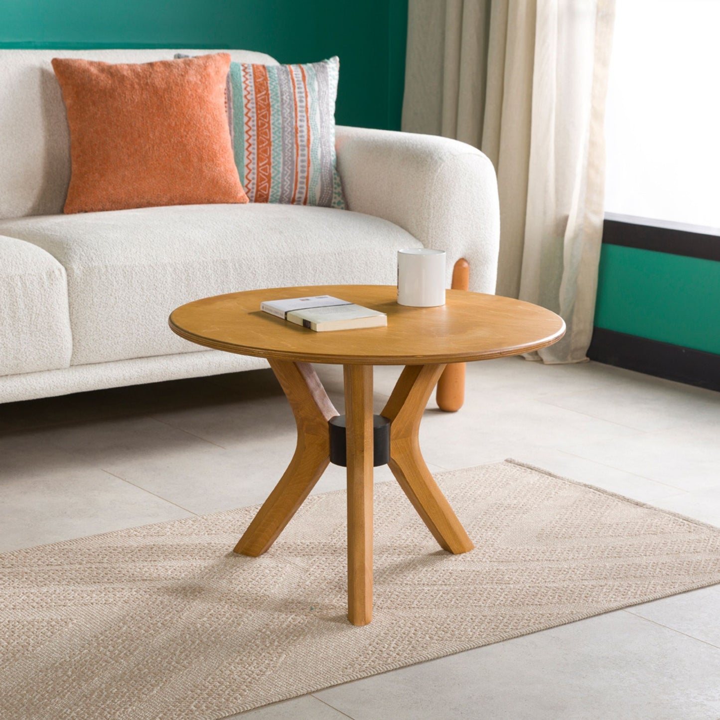Round Coffee Table with Solid Wood Butterfly Legs