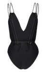 swimsuit very elegant black one-piece, with a large back neckline, adjustable thanks to its little bows