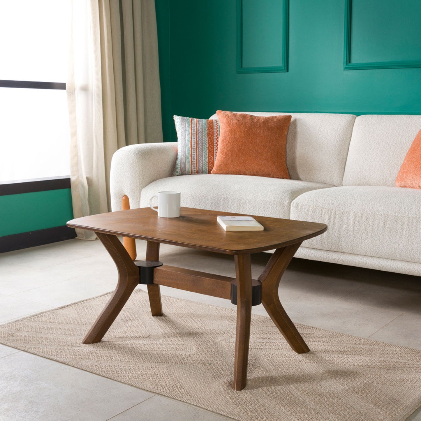 Modern Rectangle Coffee Table with Solid Wood Butterfly Legs