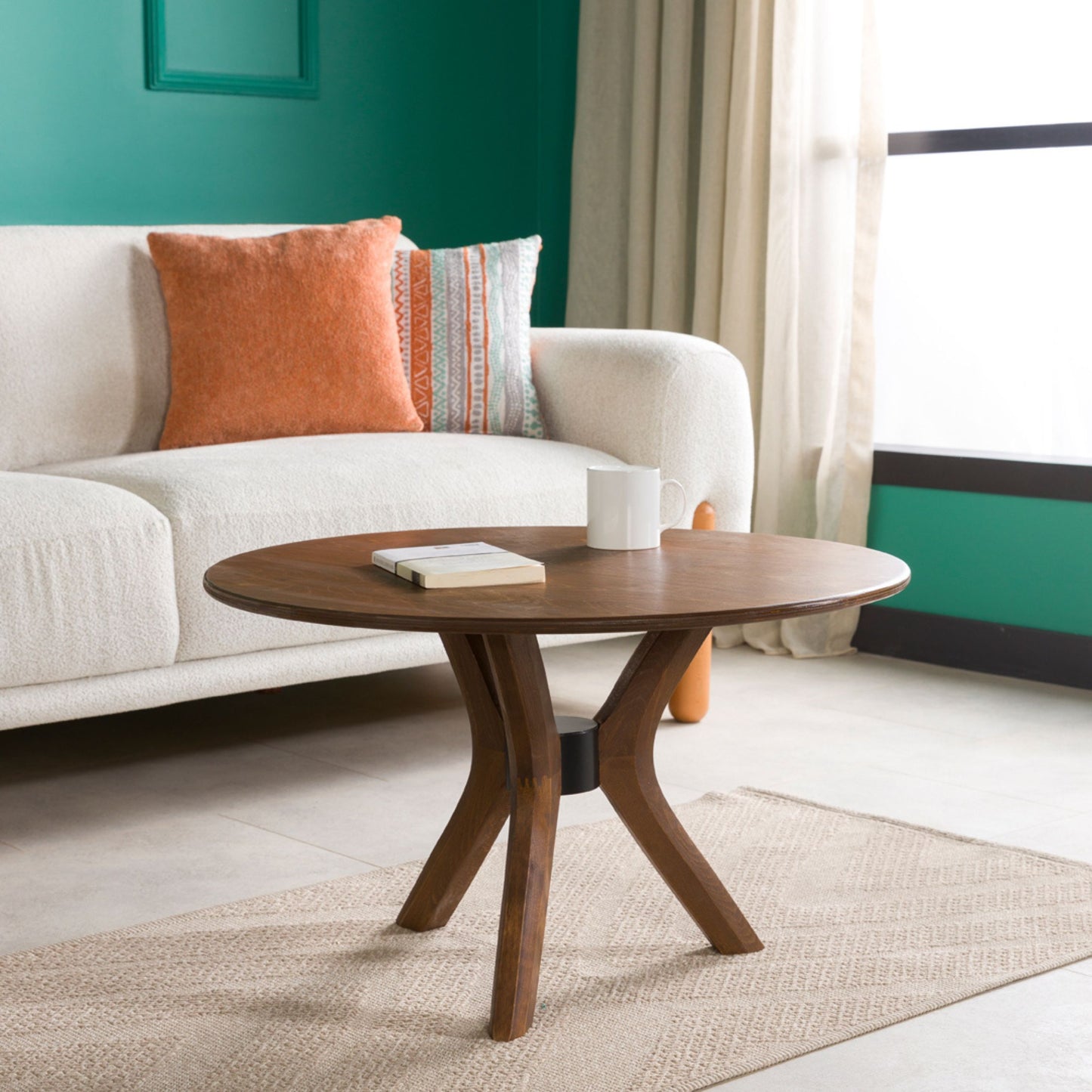Round Coffee Table with Solid Wood Butterfly Legs
