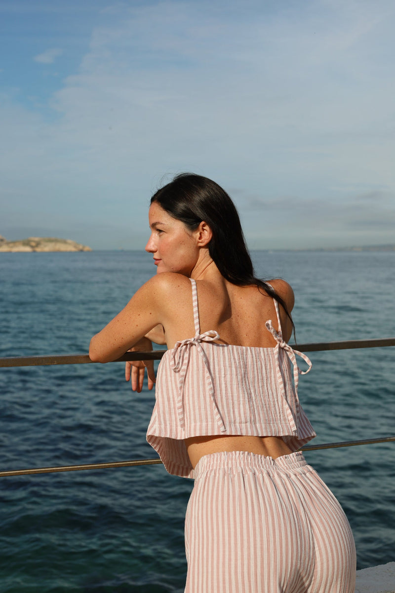 anja ready-to-wear pink striped palazzo pants campaign 5