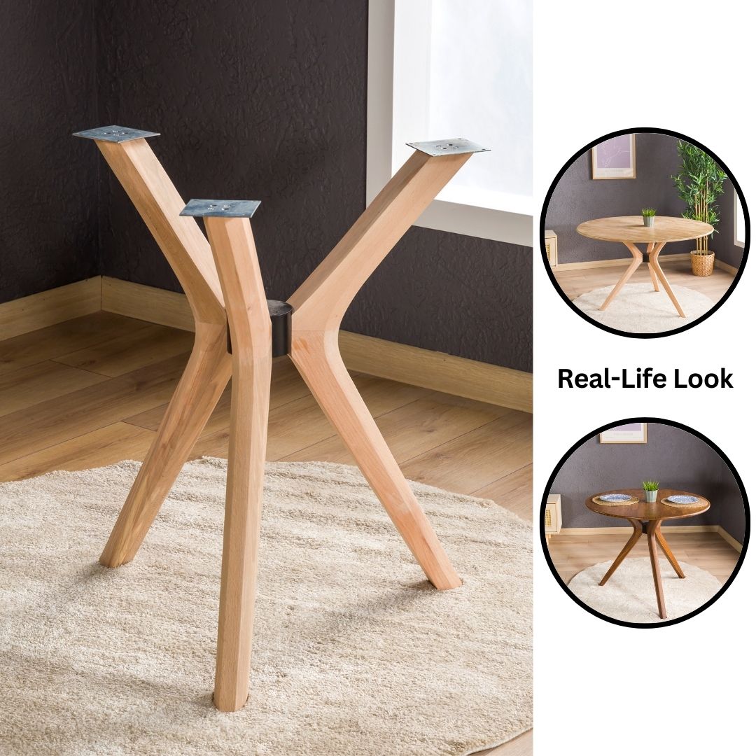 Solid Wood Round Dining Table Base 3-Legs
