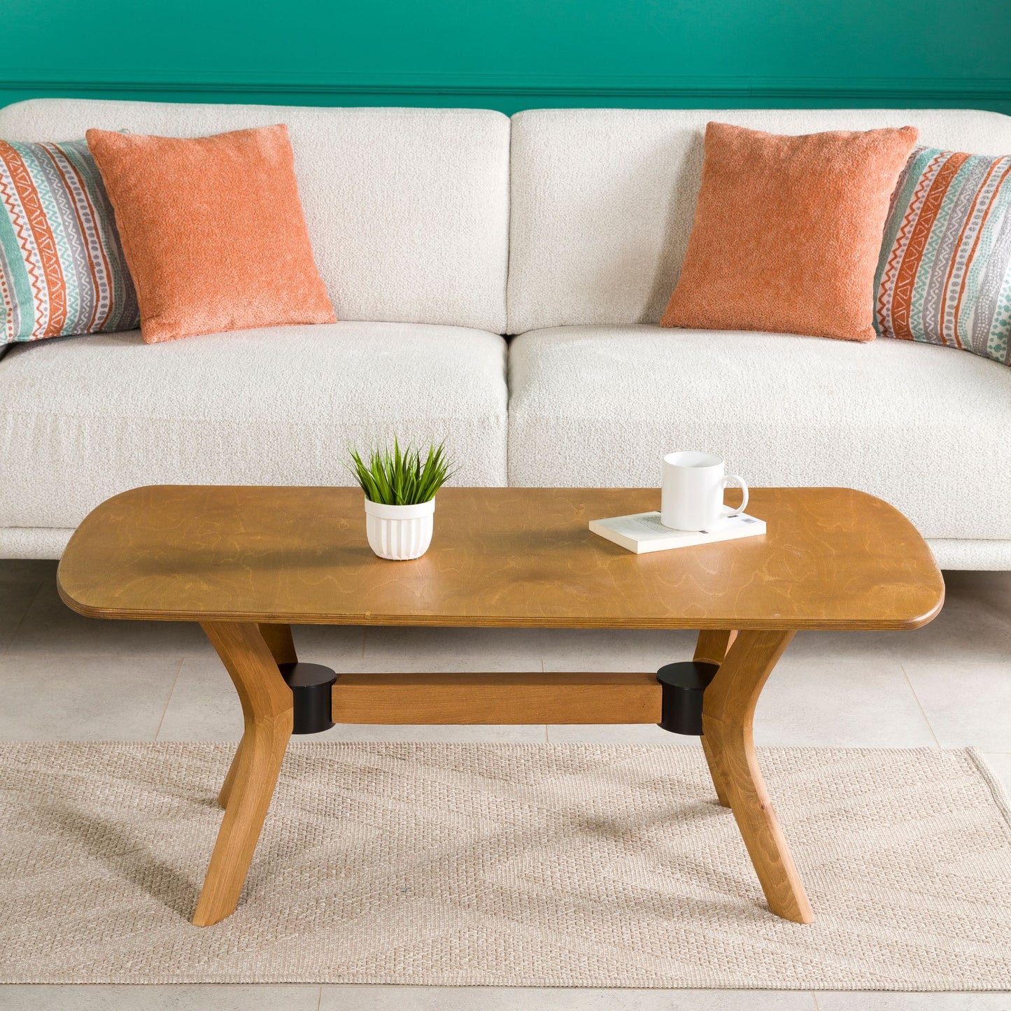 Modern Rectangle Coffee Table with Solid Wood Butterfly Legs
