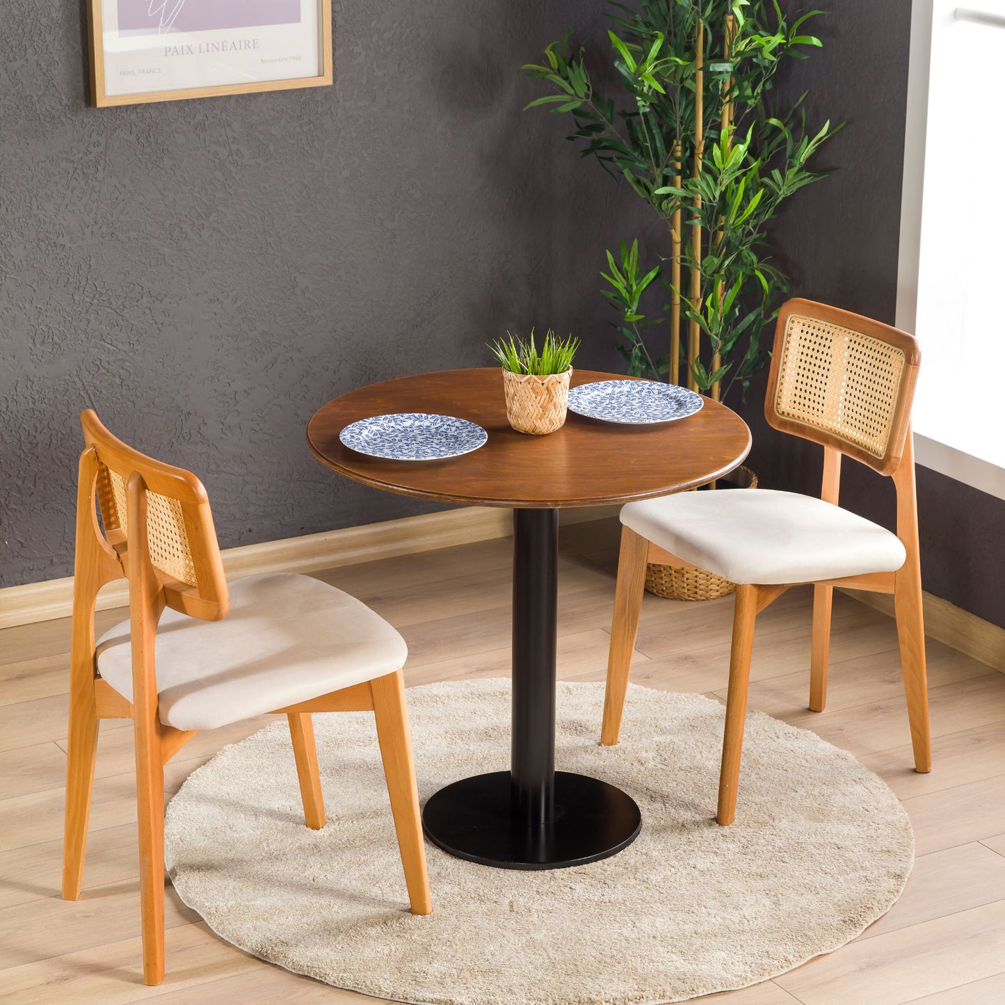 Birch Plywood Round Dining Table with Metal Tulip Leg