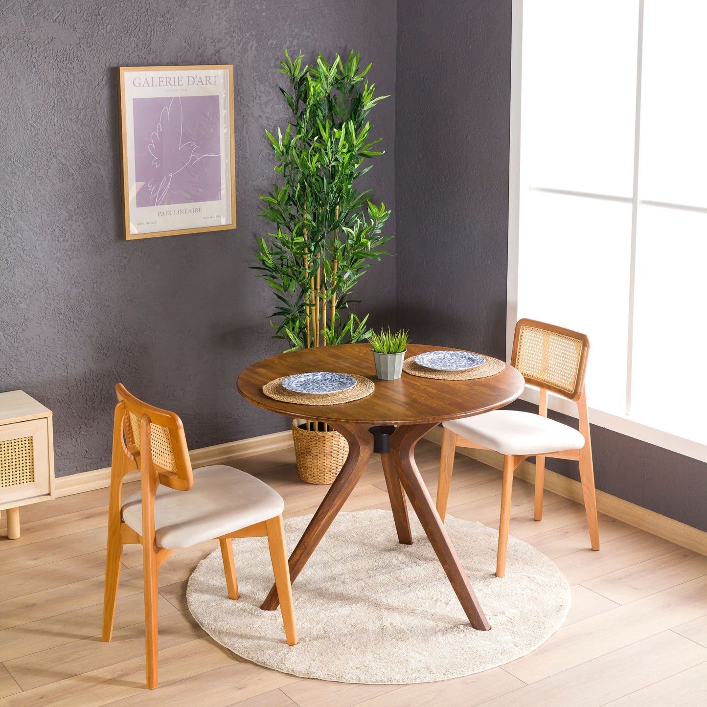 Solid Oak Round Dining Table with Wooden Butterfly Legs