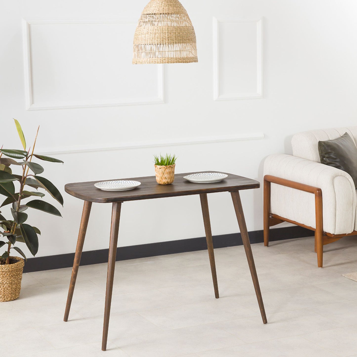 Modern Rectangle Solid Pine Dining Table with Rounded Edges