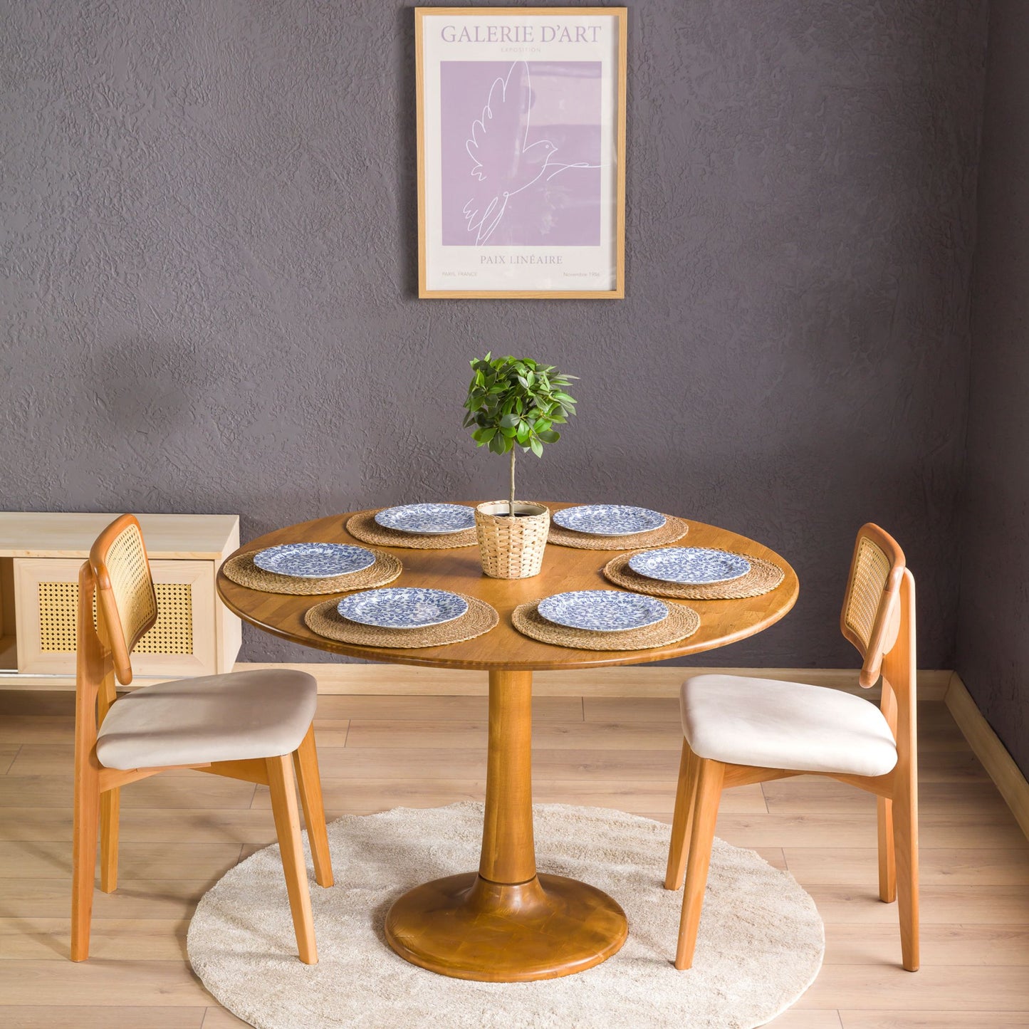 Solid Oak Round Dining Table with Wooden Tulip Leg