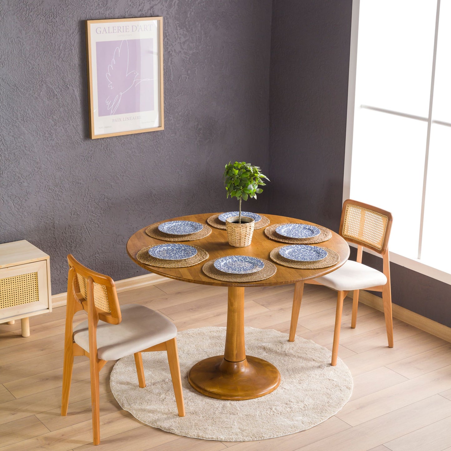 Solid Oak Round Dining Table with Wooden Tulip Leg