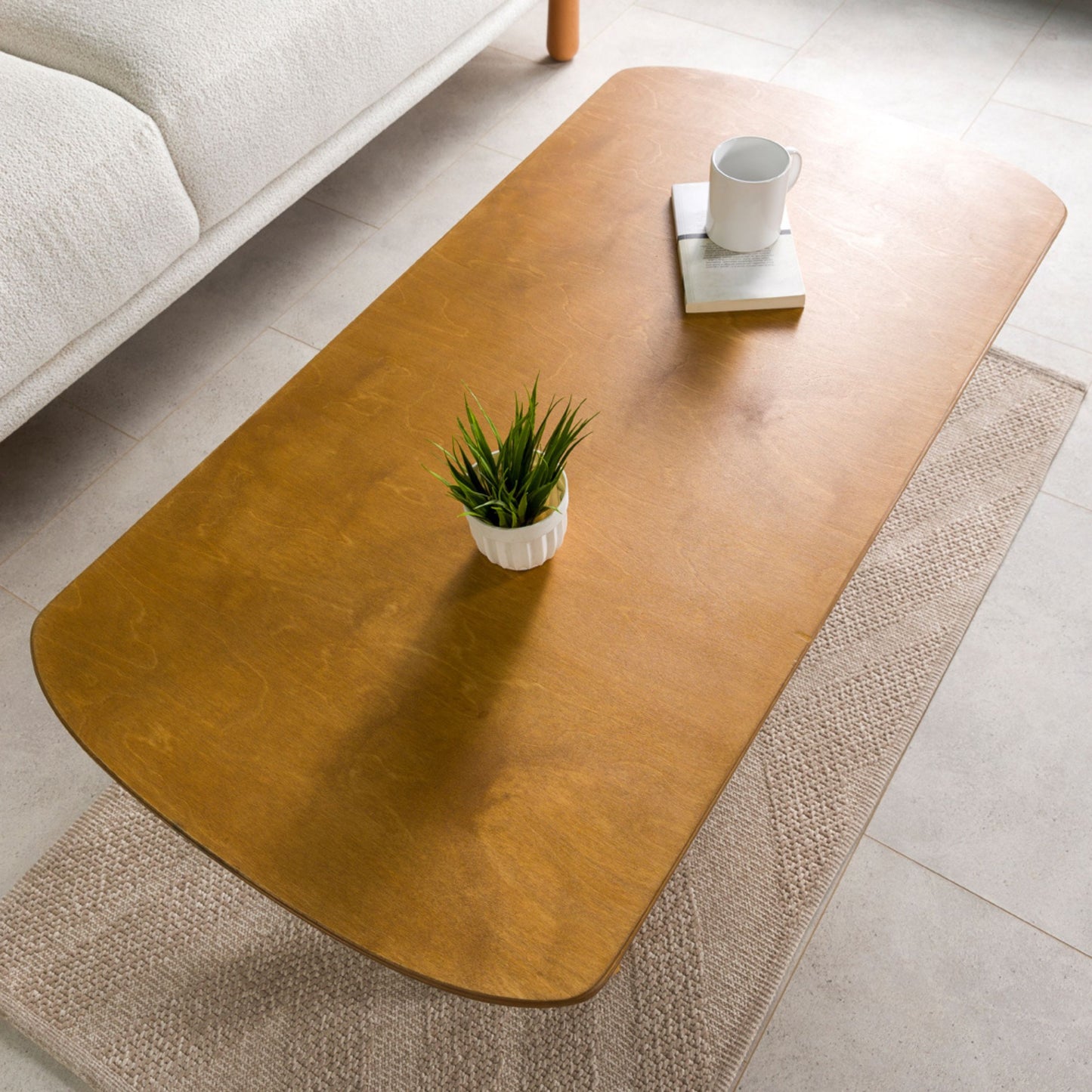 Modern Rectangle Coffee Table with Solid Wood Butterfly Legs
