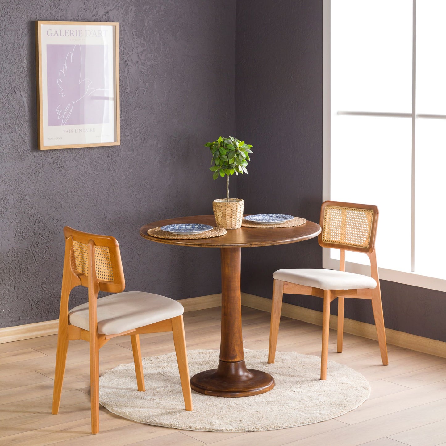 Solid Oak Round Dining Table with Wooden Tulip Leg
