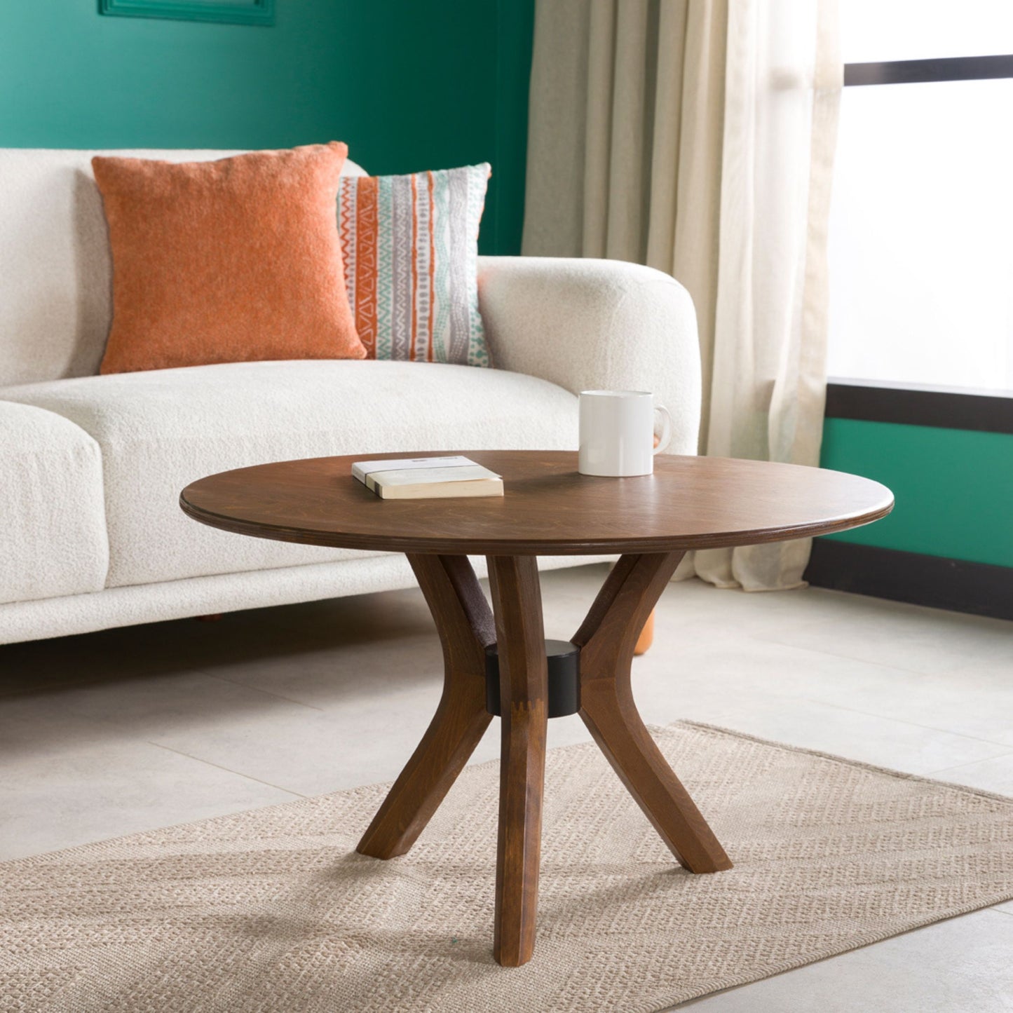 Round Coffee Table with Solid Wood Butterfly Legs