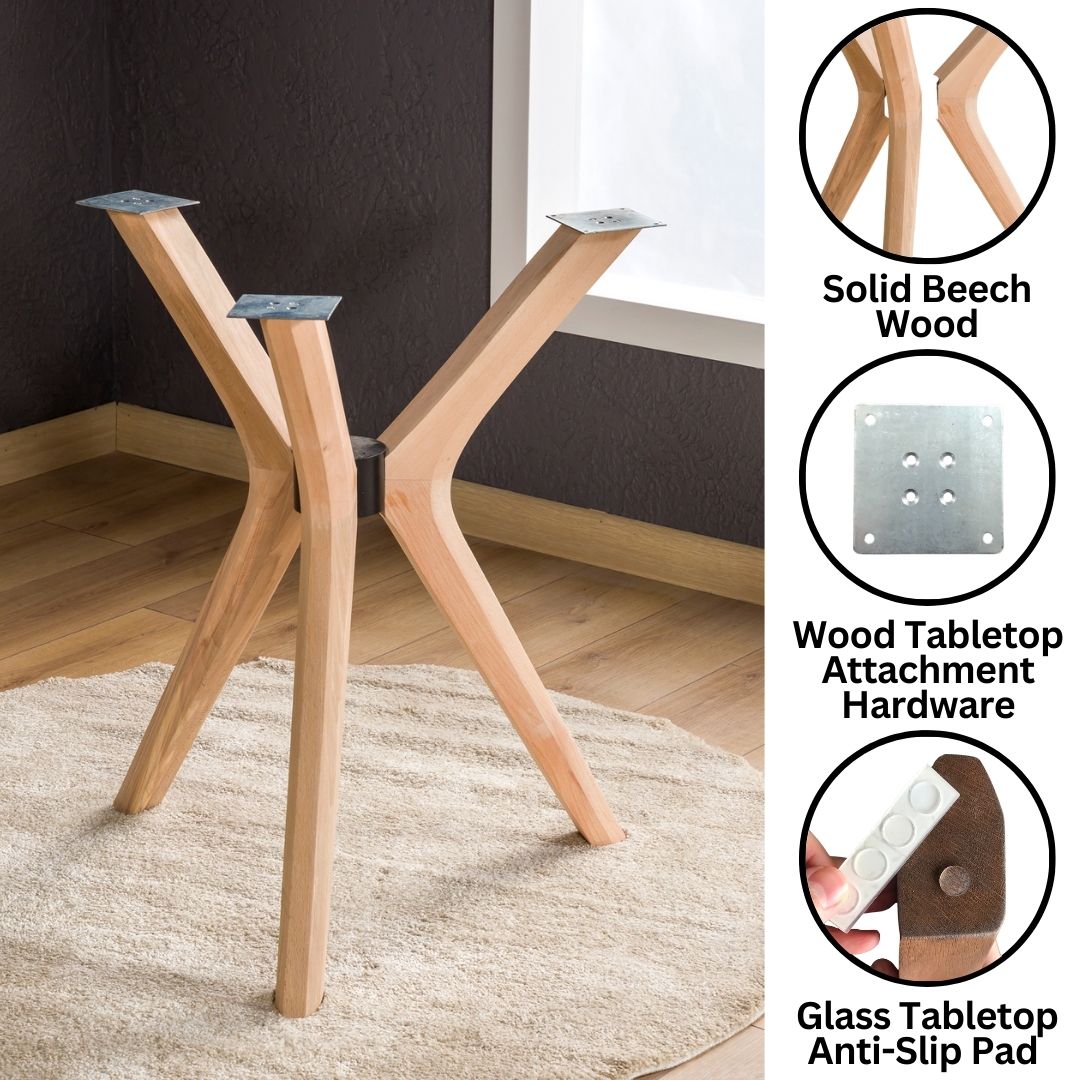 Solid Wood Round Dining Table Base 3-Legs