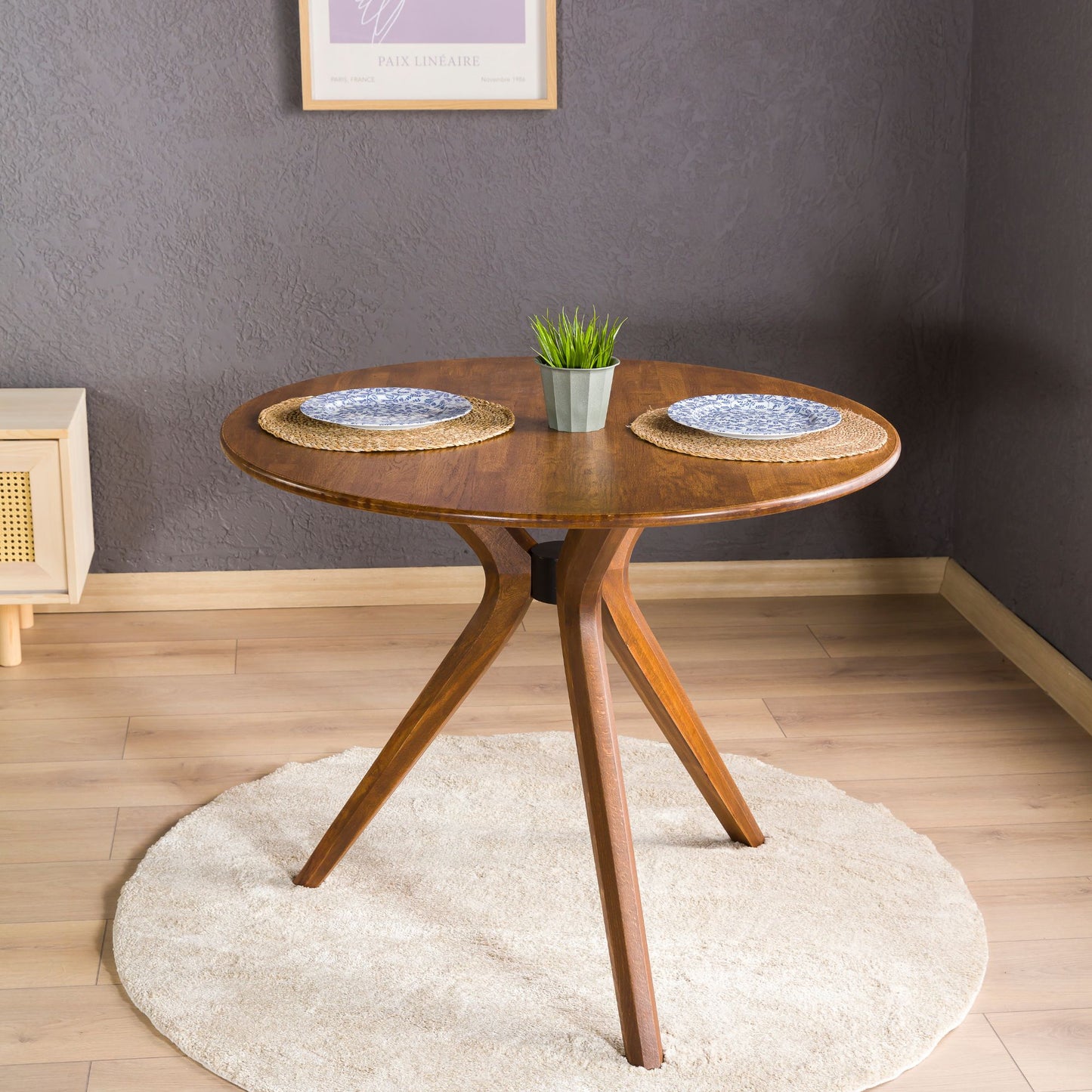 Solid Oak Round Dining Table with Wooden Butterfly Legs