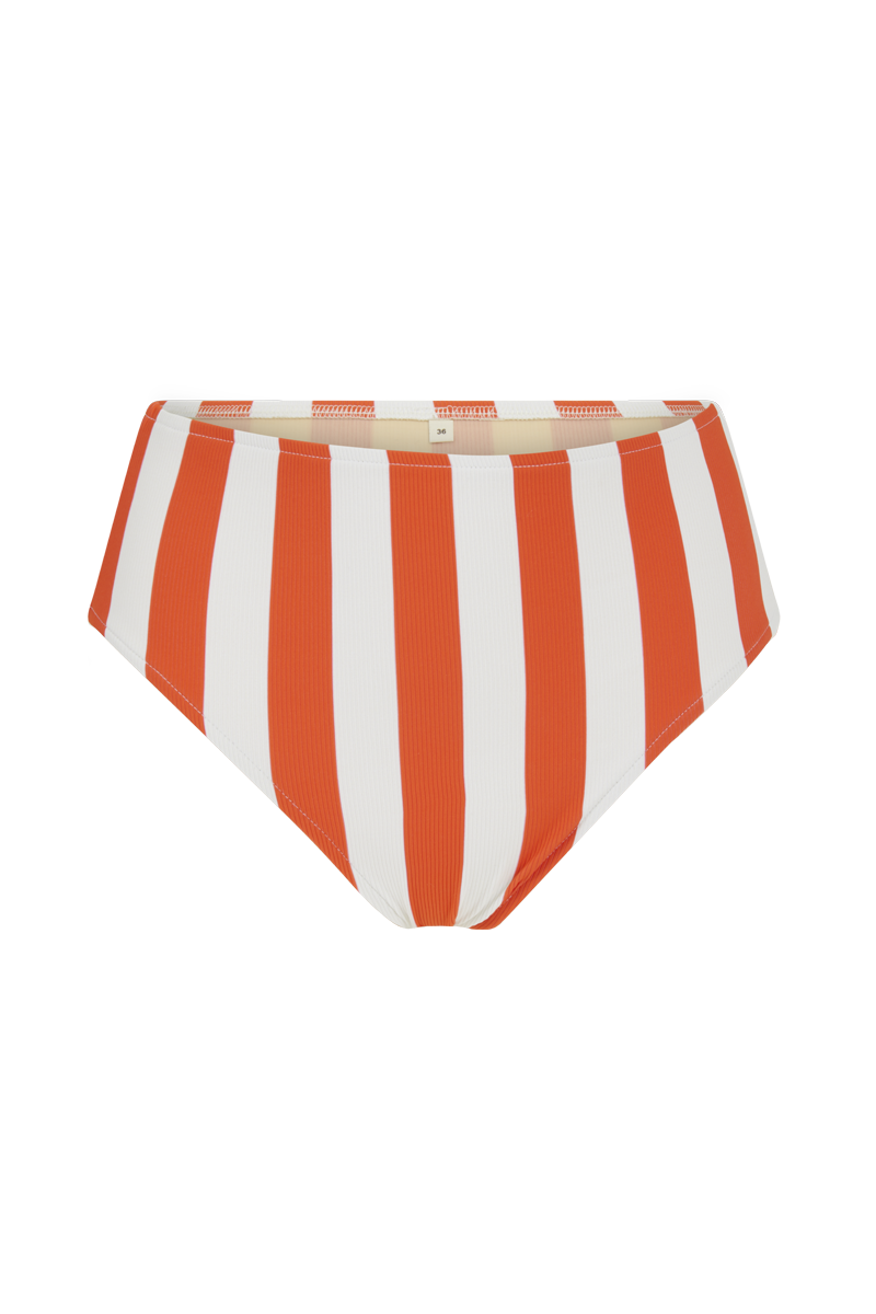 anja bikini high-waisted bikini bottom la magnétique striped orange front