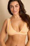 anja bikini top scarf l'ensorcelant vichy yellow close up face