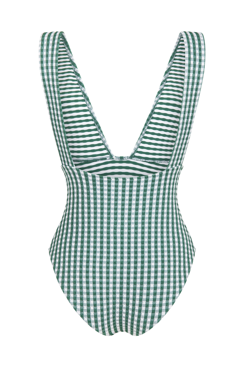 anja swimsuit one-piece le plongeant vichy green back