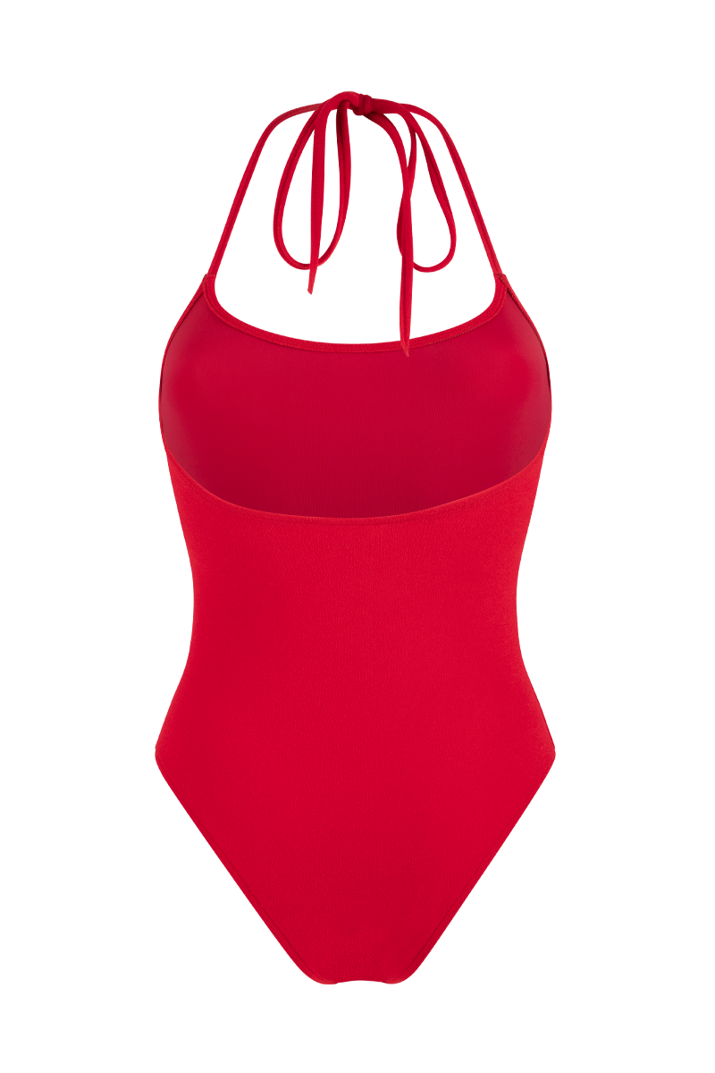 anja swimsuit a red le romantique piece behind