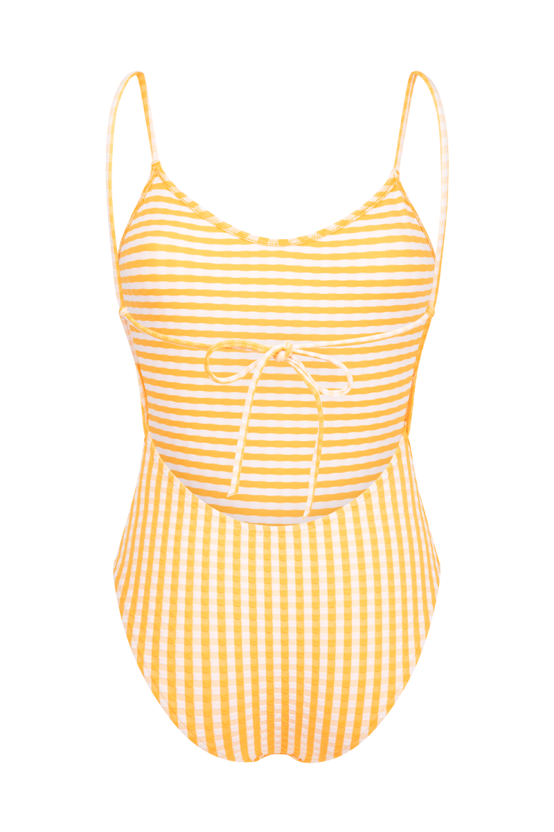 anja swimsuit one-piece le sophistiqué vichy yellow behind