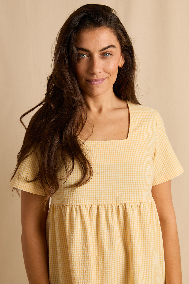 anja prêt à porter dress l'attachante vichy yellow plain background