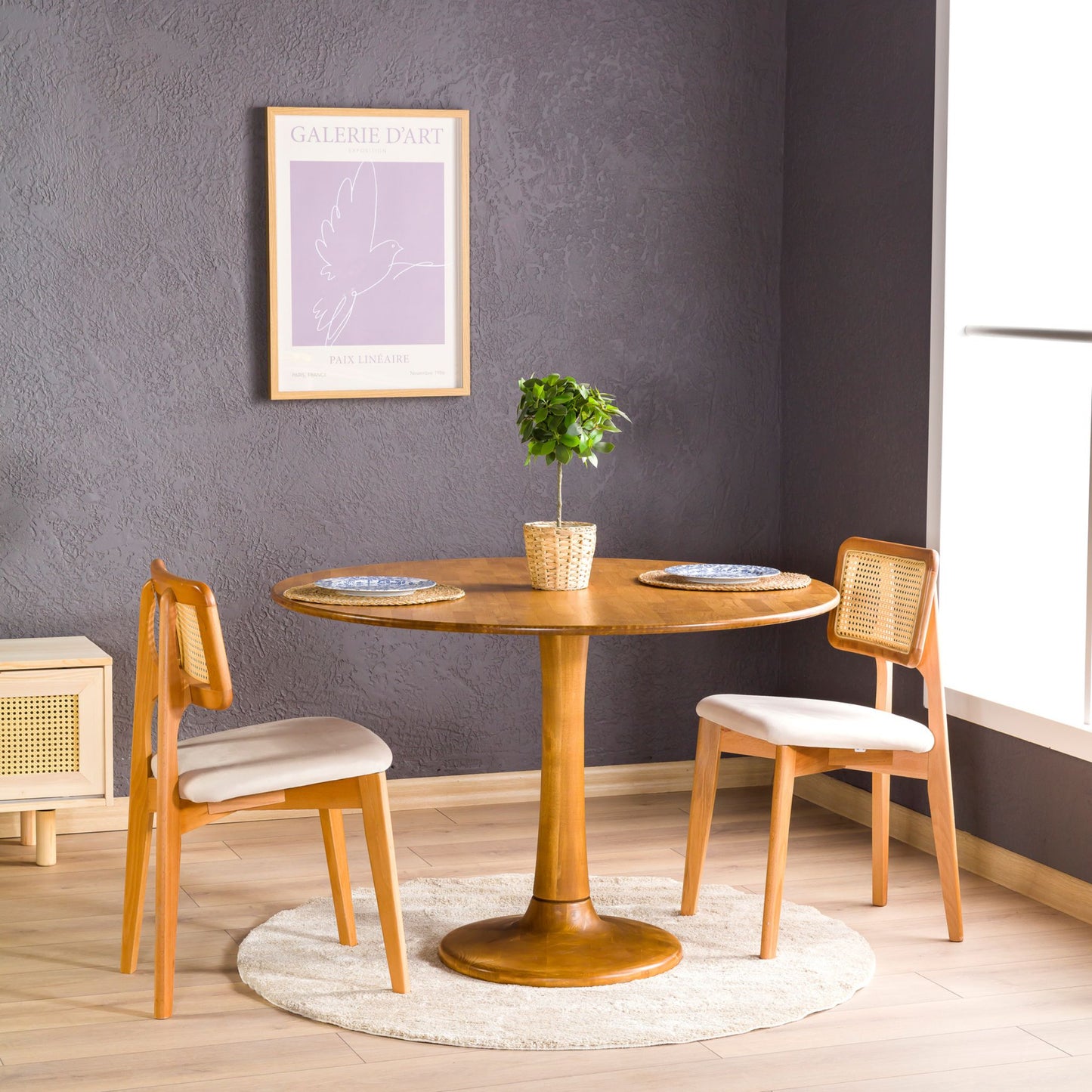 Solid Oak Round Dining Table with Wooden Tulip Leg