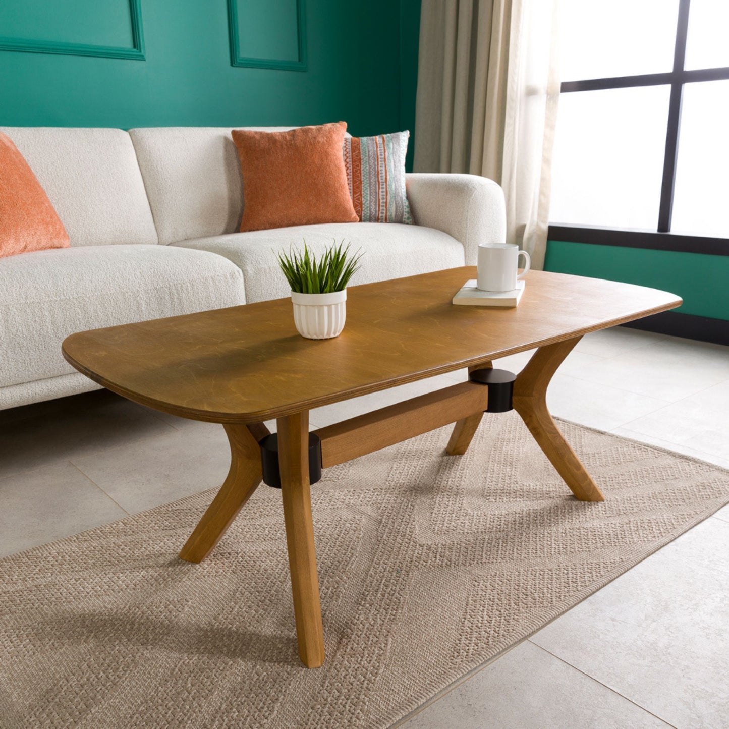 Modern Rectangle Coffee Table with Solid Wood Butterfly Legs