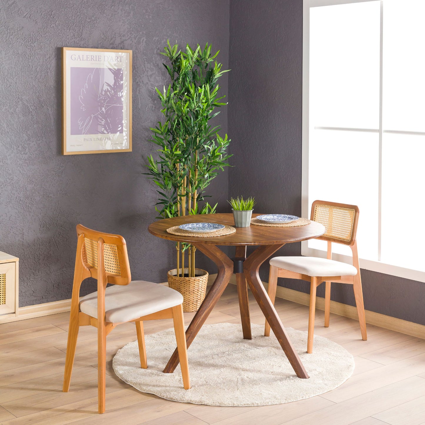 Solid Oak Round Dining Table with Wooden Butterfly Legs