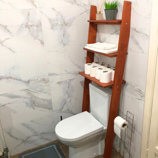 Solid Wood Over the Toilet Ladder Shelf