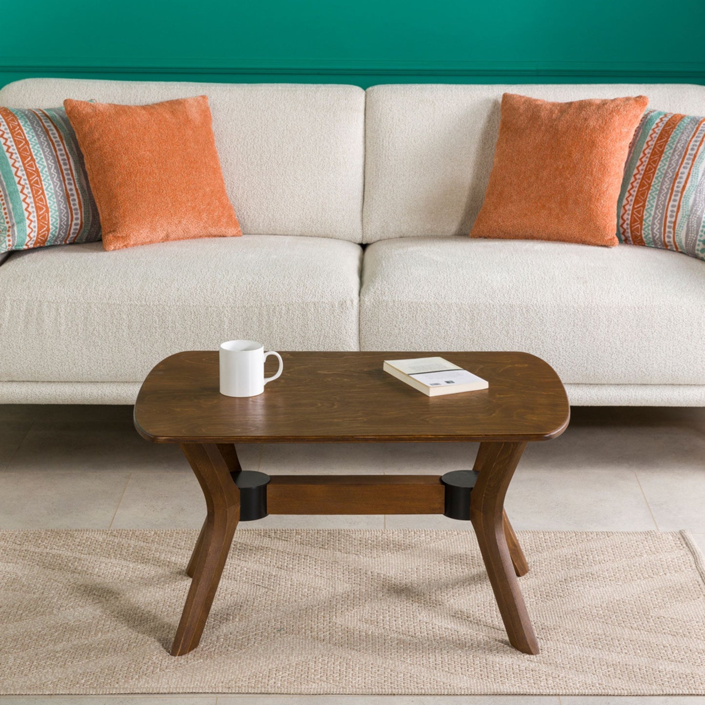 Modern Rectangle Coffee Table with Solid Wood Butterfly Legs