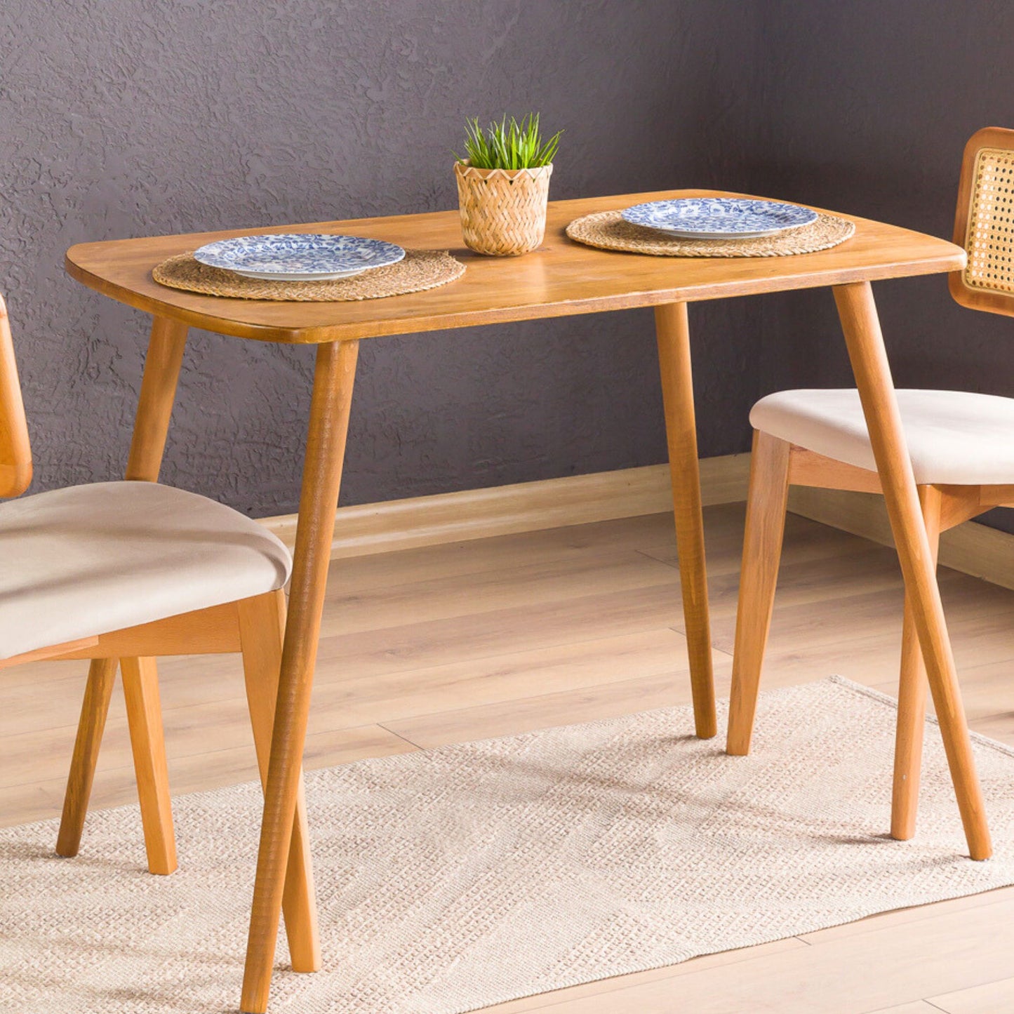 Modern Solid Oak Rectangle Dining Table with Rounded Side