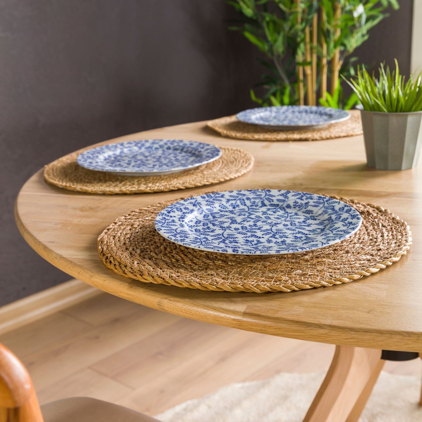 Solid Oak Round Dining Table with Wooden Butterfly Legs