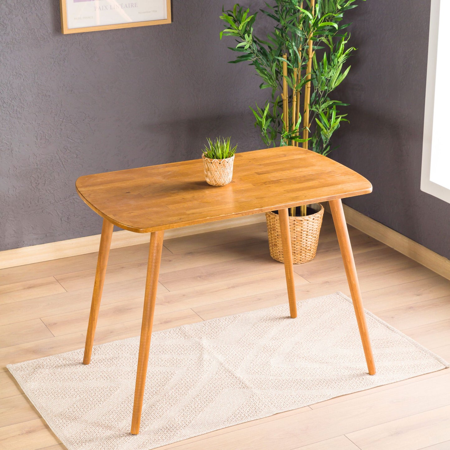 Modern Solid Oak Rectangle Dining Table with Rounded Side