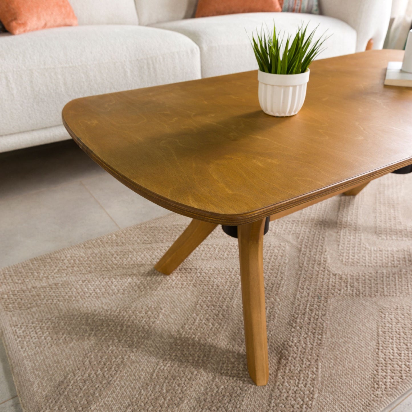 Modern Rectangle Coffee Table with Solid Wood Butterfly Legs