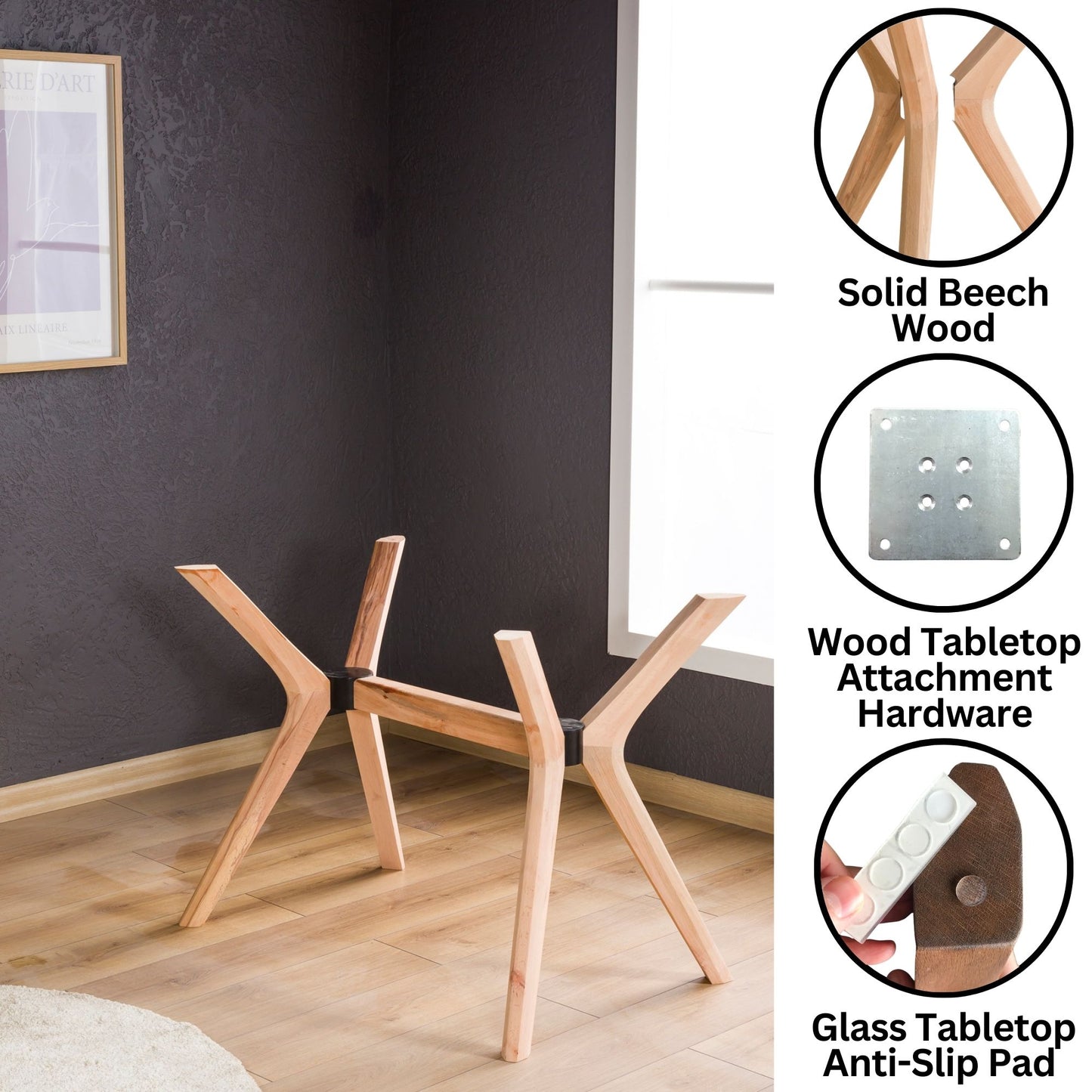 Solid Wood Rectangle Dining Table Base 4-Legs