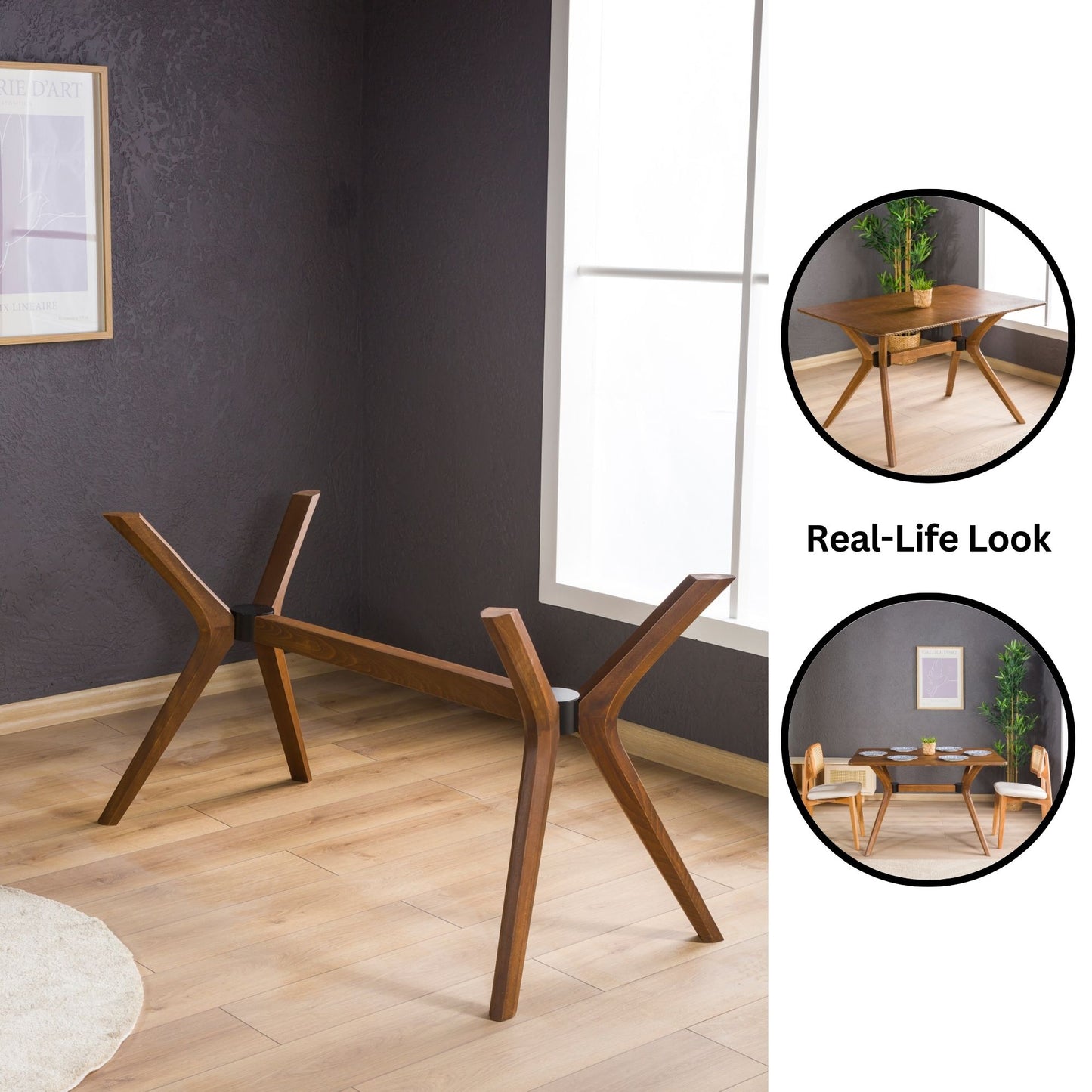 Solid Wood Rectangle Dining Table Base 4-Legs