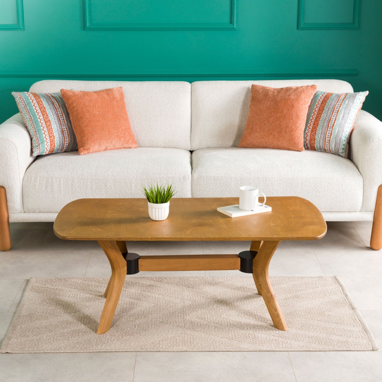 Modern Rectangle Coffee Table with Solid Wood Butterfly Legs